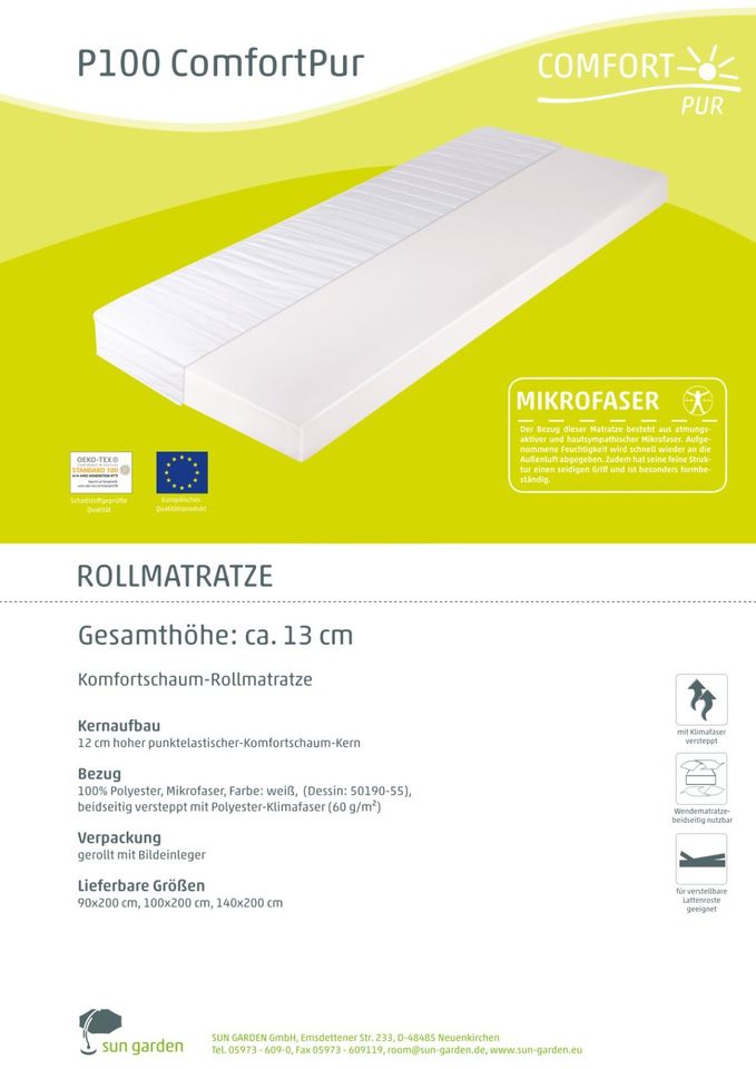 Rollmatratze 140x200cm, original verpackt, Mikrofaserbezug in Magdeburg