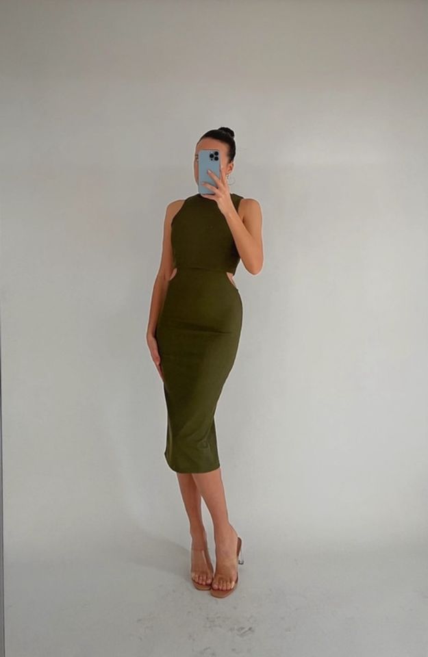 Topshop Kleid Bodycon mit Cut Outs Khaki Olivgrün in 34 in Düsseldorf