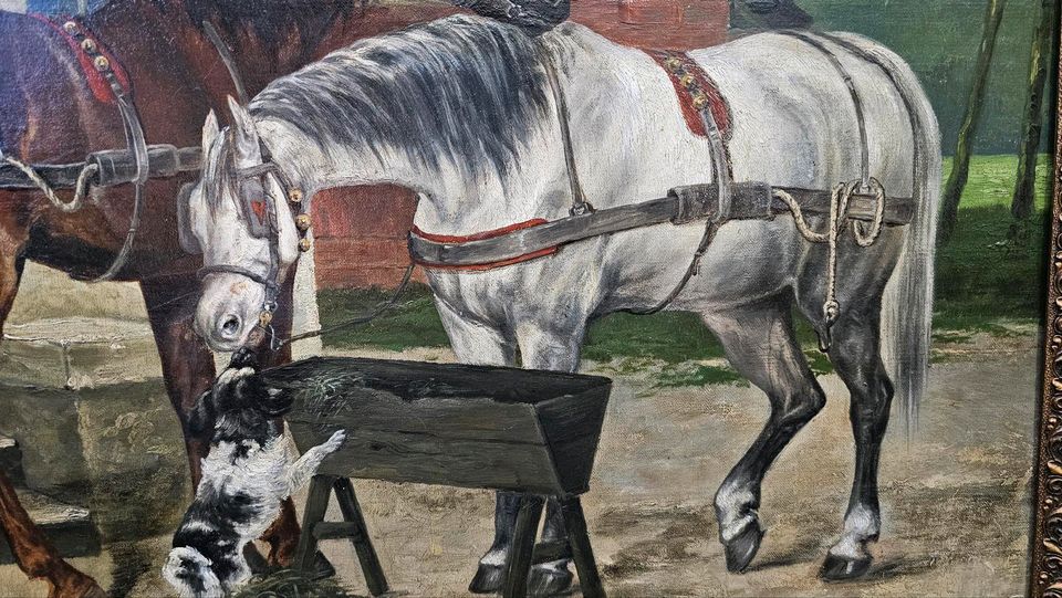 Gemälde Gasthaus Pferde antik 1890 Ölbild in Kyritz