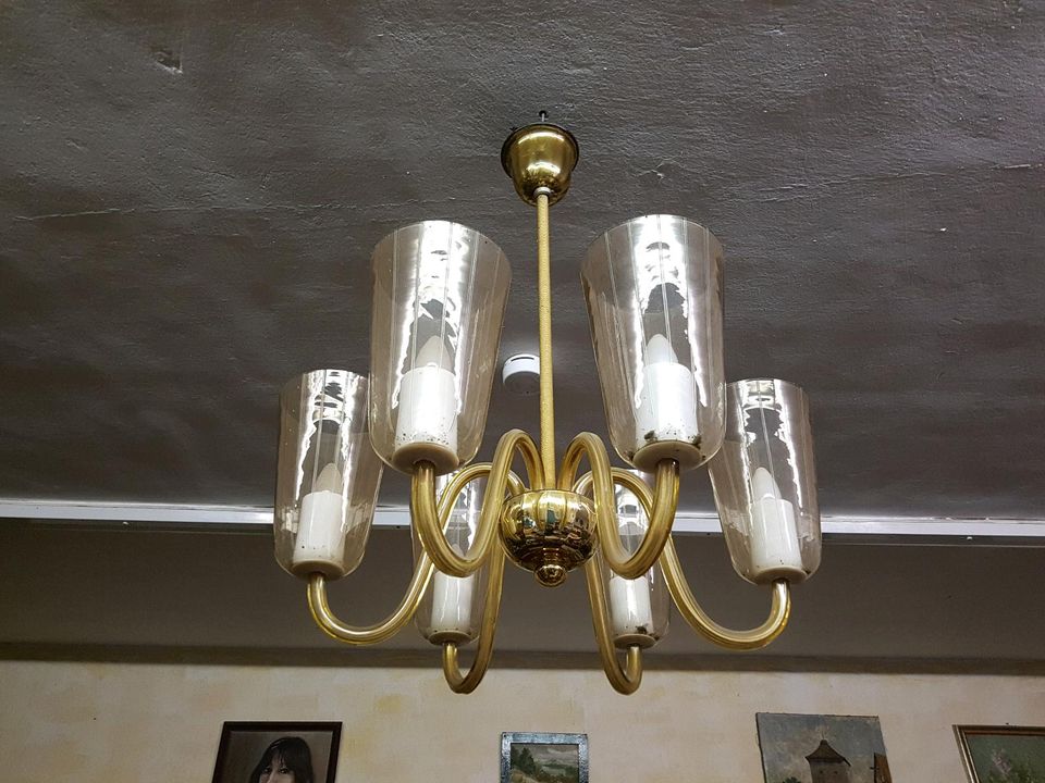 50er Kronleuchter Designauszeichnung Vollglas Deckenlampe hoch in Potsdam