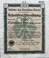 Anleihe 1922, Schuldverschreibg. 5.000 RM mit Zinsschein Oschersleben (Bode) - Oschersleben Vorschau