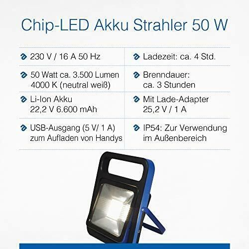 as-Schwabe Chip LED Akku Strahler 50W mit klappbarem Rahmen IP54 in Essen