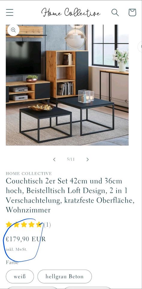 Couchtisch Wohnzimmertisch 2er Set schwarz matt in Witten