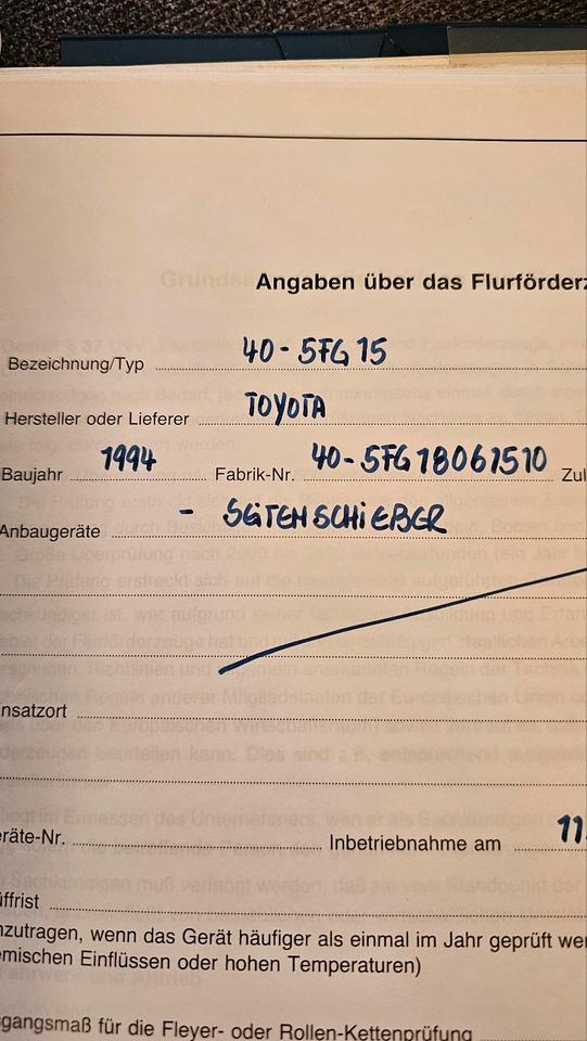 Toyota 40-5fg15 mit hydraulischen Gabel seitenschieber, Stapler in Lichtenfels
