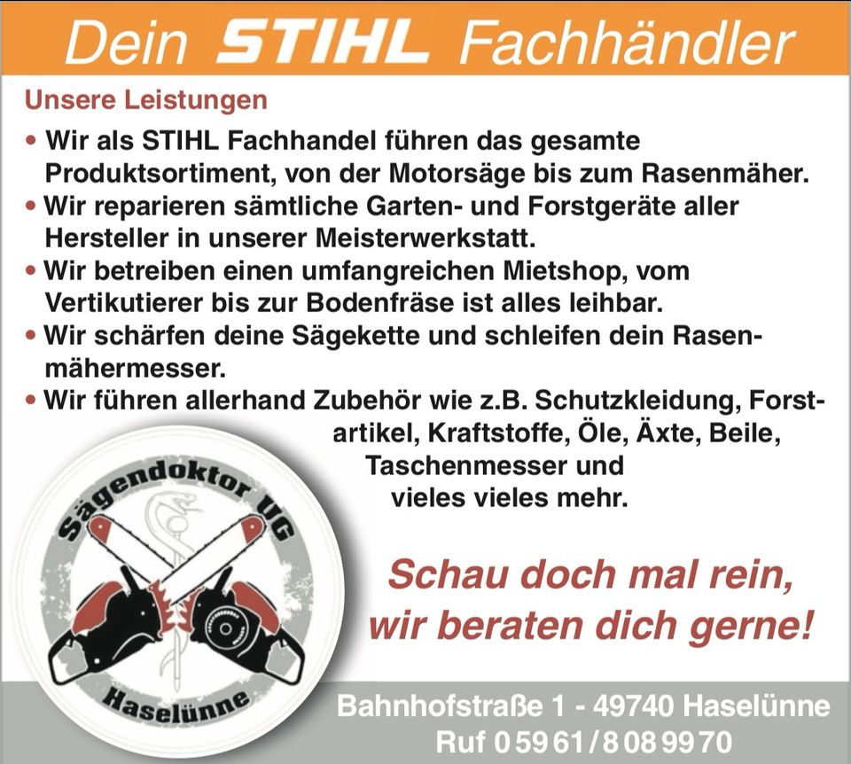 STIHL Vertikutierer mieten Moosentferner leihen Vermietung in Haselünne