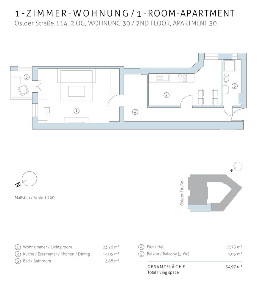 Schöne, bezugsfreie Altbauwohnung mit 1 Zimmer, Balkon & großer Essküche in Berlin