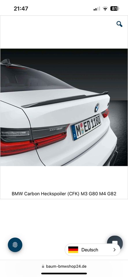 BMW M3 G80 Carbon Heck Spoiler in München - Sendling, Tuning & Styling  Anzeigen