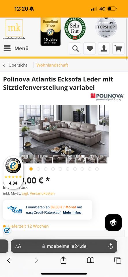 Polinova Atlantis Ecksofa Leder zu verkaufen in Radebeul