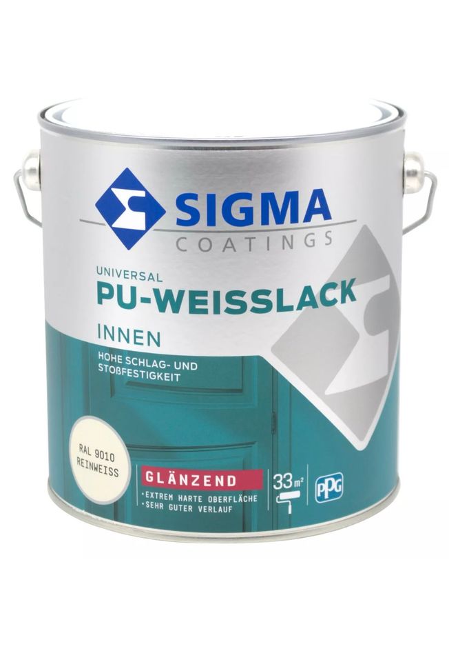 Sigma PU Weisslack Ral9010 glänzend 2,5L Acryllack,NEU!! in Wuppertal