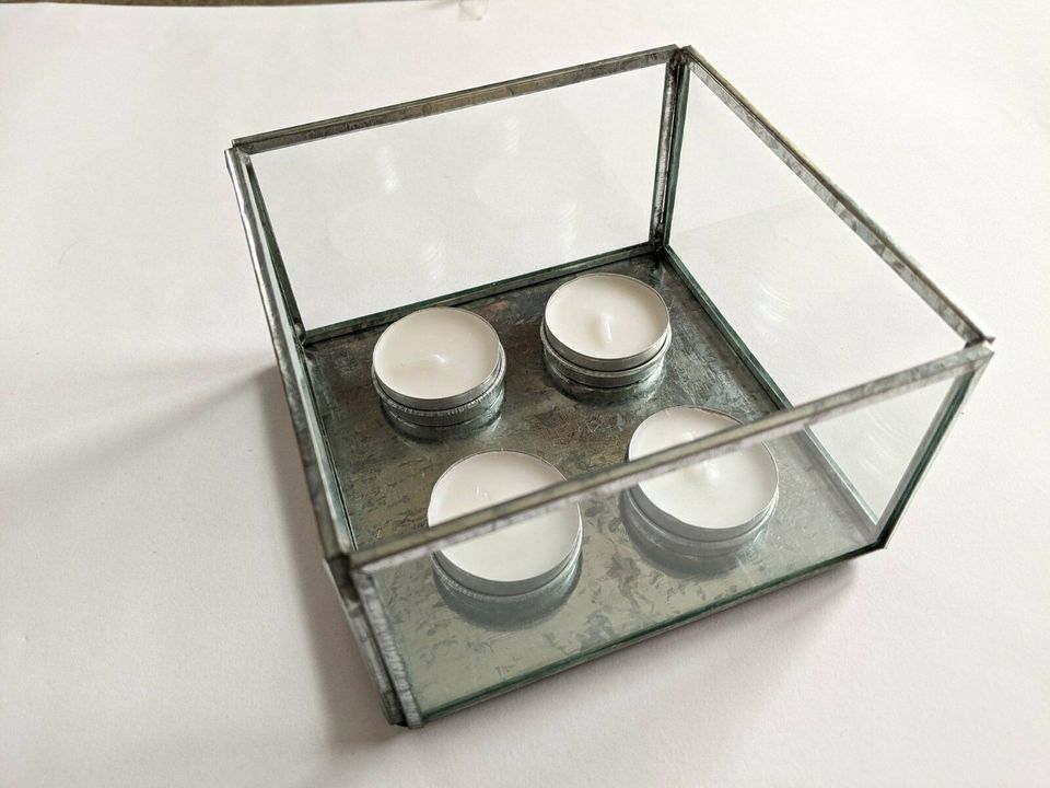 Teelichthalter Metall Glas für 4 Teelichter Windlicht in Polch