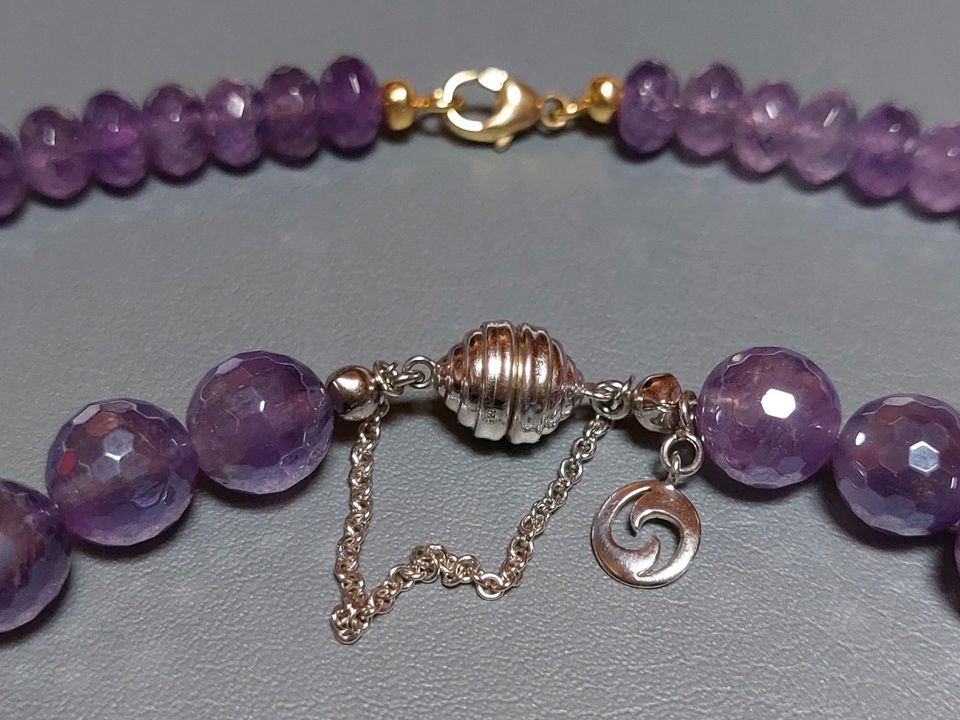 Sogni d'oro Amethyst Halskette 375 Gold 925 Silberzeit Edelsteine in Overath