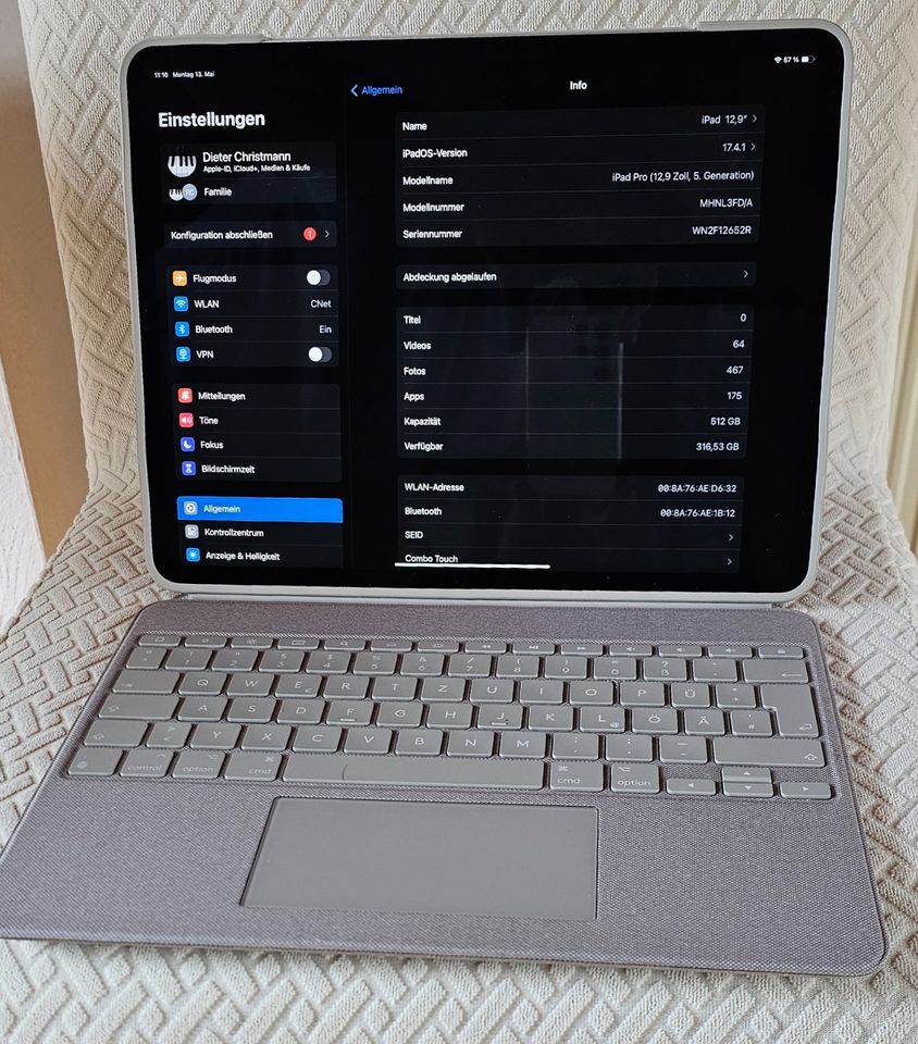 iPad pro 12.9" M1 Wifi 512 GB silber inkl. Combo touch Tastatur in Saarbrücken