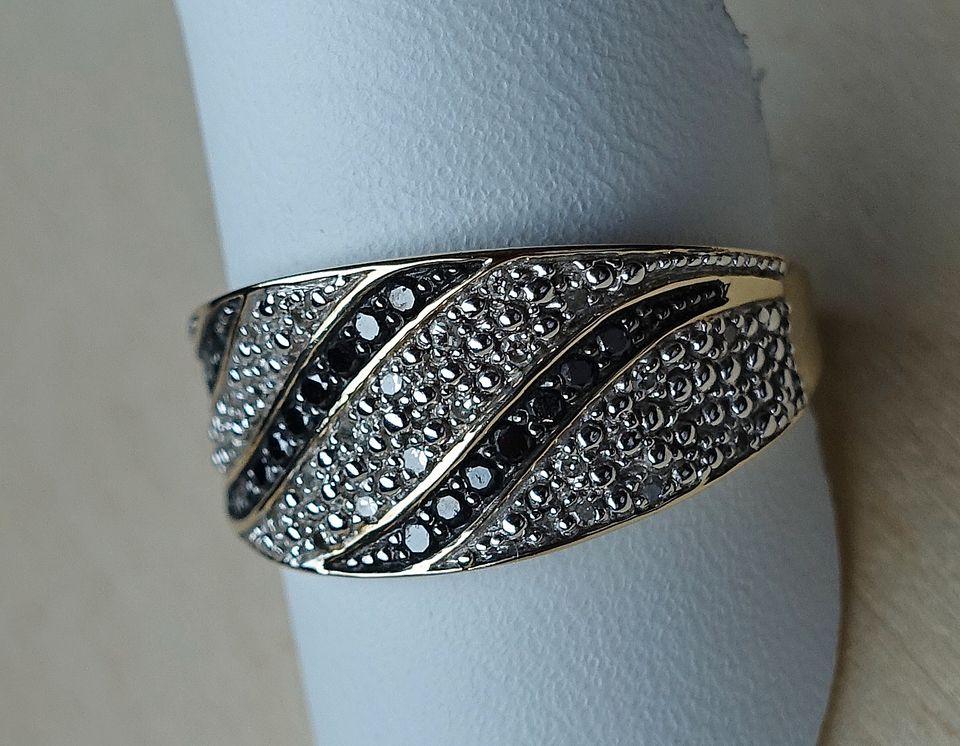 Brillant Ring 375 Gold Schwarz Weiss Diamant Brillanten ♦️ 8635 in Lichtenberg (Oberfranken)