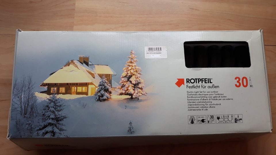 Original verpackter Karton Rotpfeil 30 Festlichter für draußen in Allagen