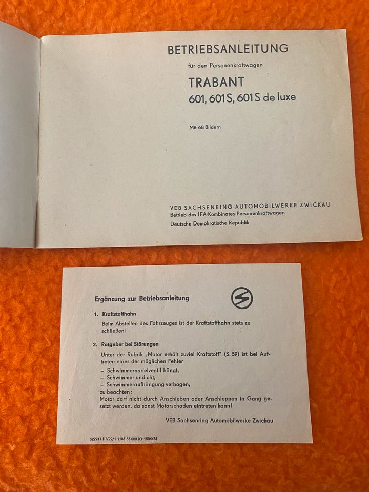 Trabant 601 Betriebsanleitung Reparaturhandbuch DDR RAR VEB in Vestenbergsgreuth