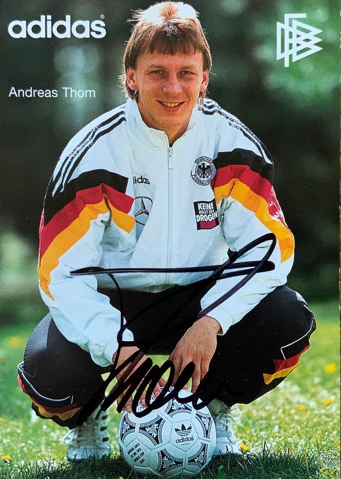 ANDREAS THOM handsignierte DFB Autogrammkarte Fußball EM 1992 in Engelskirchen