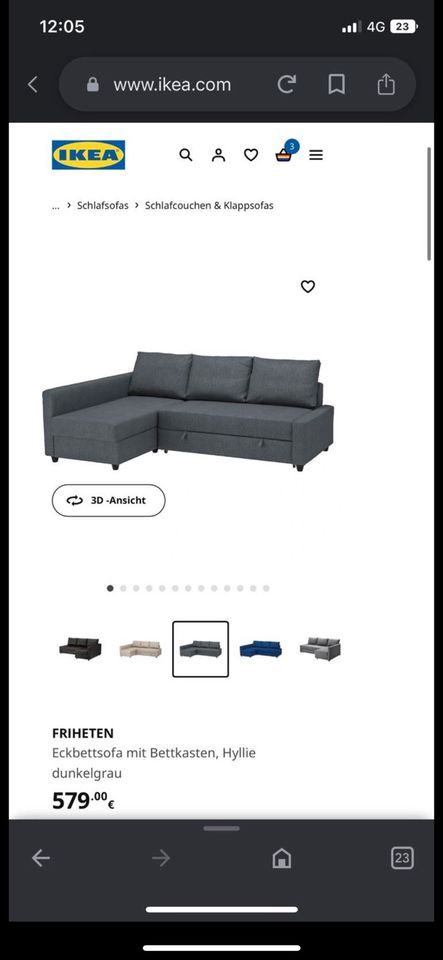 Ikea Frihetten grau Eckbettsofa mit Bettkasten Sofa Couch in Düsseldorf