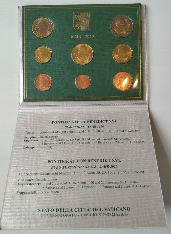 Vatikan KMS Kursmünzensatz 2010 Papst Benedikt XVI. im Blister in Mönchengladbach