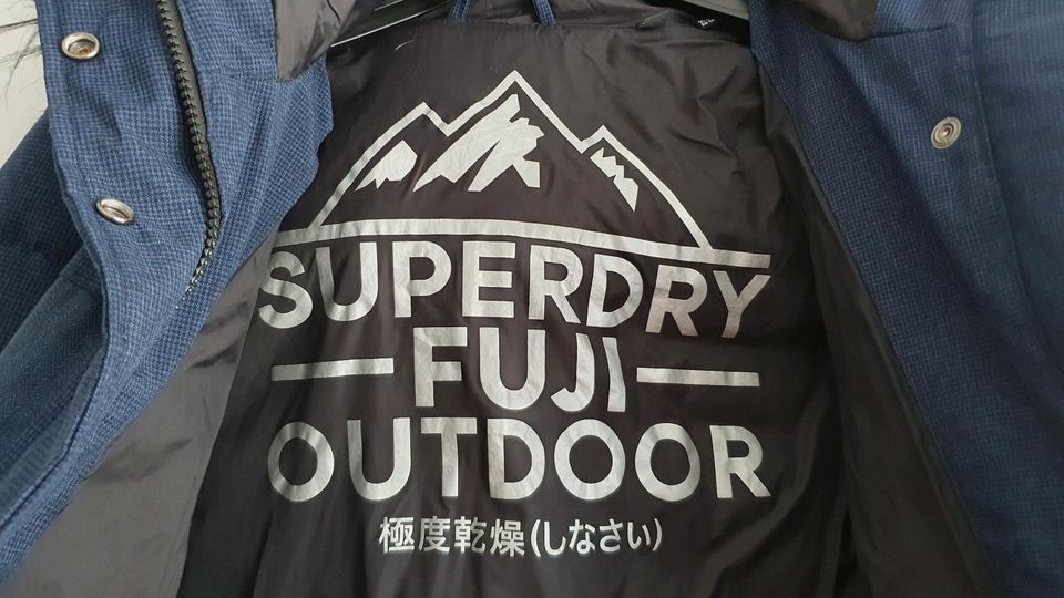 Superdry Damen Wintermantel Parka 44 blau schwarz melliert in Haßloch