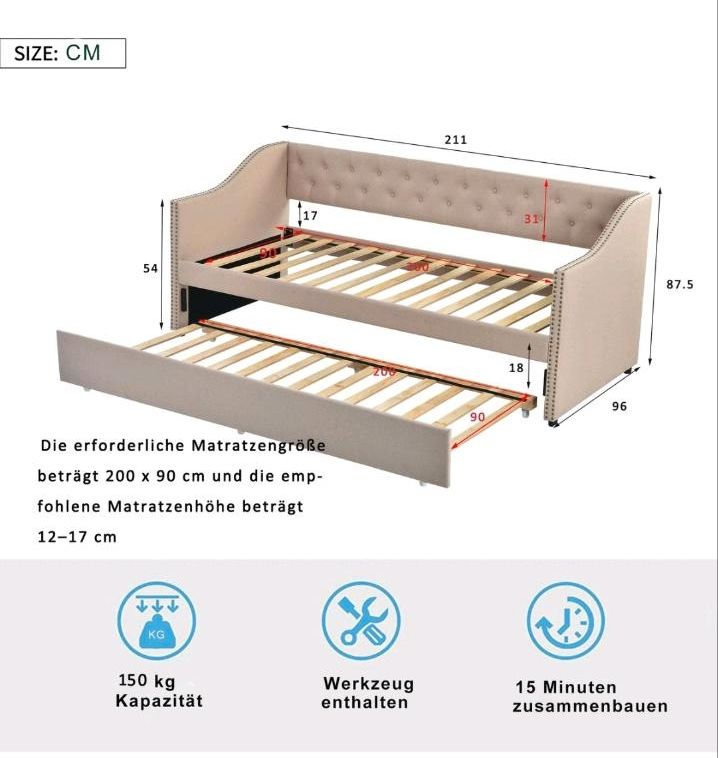 Polsterbett 90x200cm auszìehbares Schlafsofa ☆NEU☆ in Hamburg