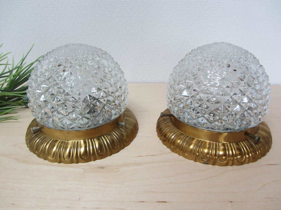 Deckenleuchte 70s, Kristallglas, Deckenlampe Goldrand, vintage in Heusweiler