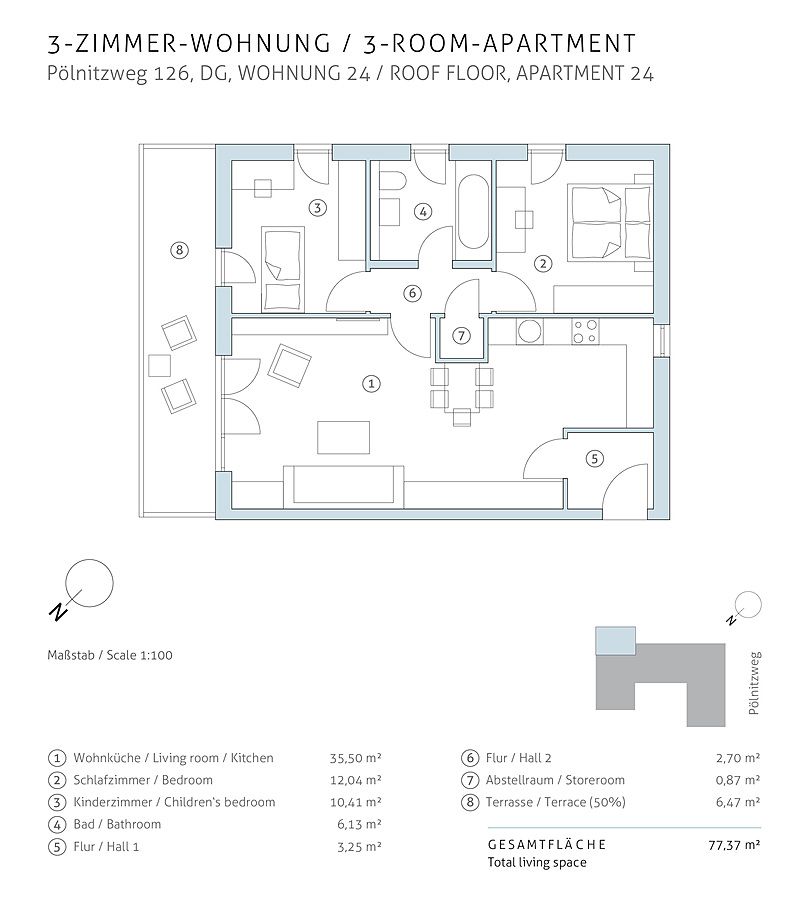 Mit Dachterrasse, Einbauküche & mehr: Vermietete 3-Zimmerwohnung als Investment in Buch in Berlin