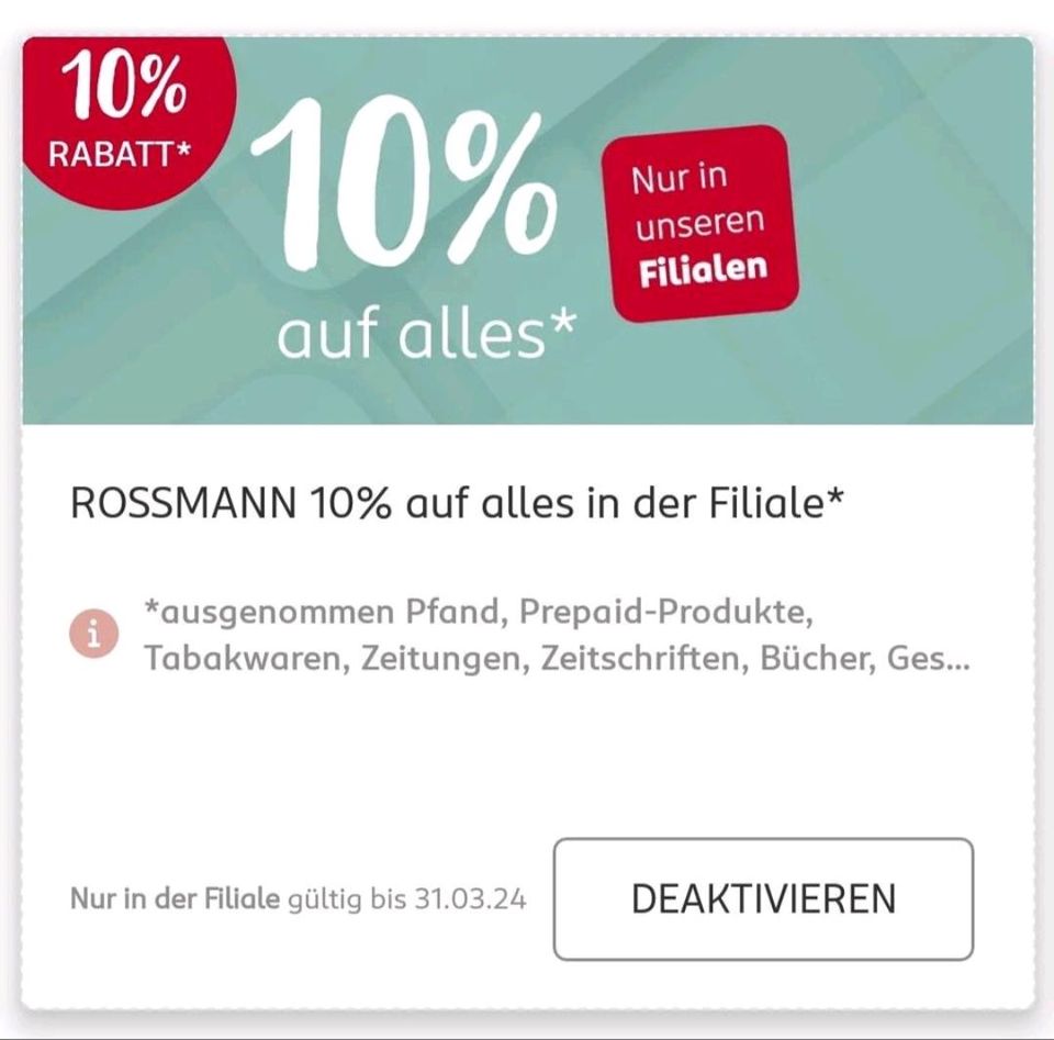 SUCHE 10% Rabatt Coupons Rossmann zu verschenken in Hilden