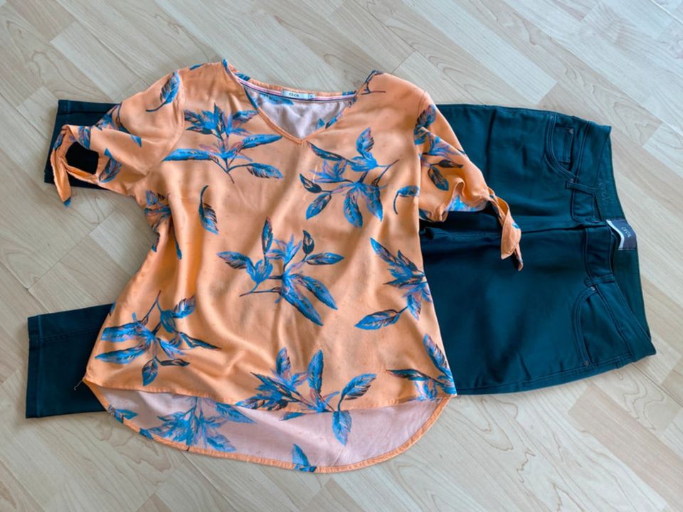 Set in Grün-Orange: 7/8 Hose Cecil + Bluse Cecil Top in Freyung