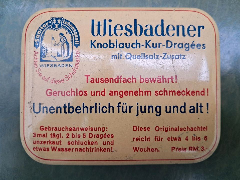 Blechschachtel Wiesbadener Knoblauch-Kur-Dragees in Erfurt