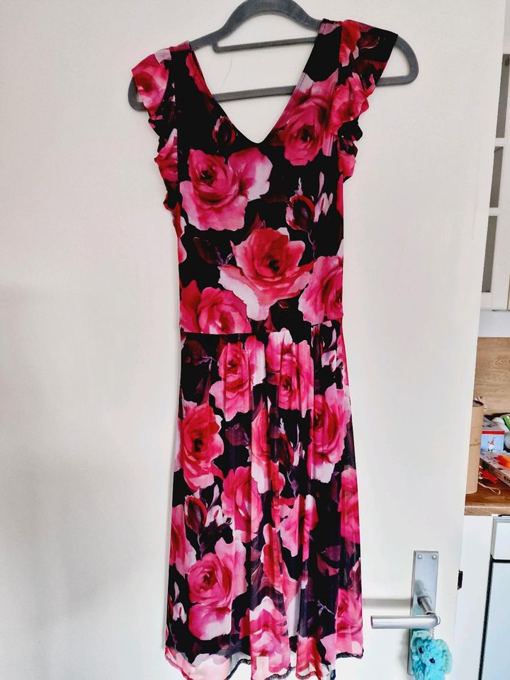 Orsay Kleid Blumen Rosen Schwarz Pink S 36 in Neuss