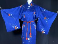 Vintage Kimono Japan Royal Blau Seide Glänzend Blumen Friedrichshain-Kreuzberg - Friedrichshain Vorschau
