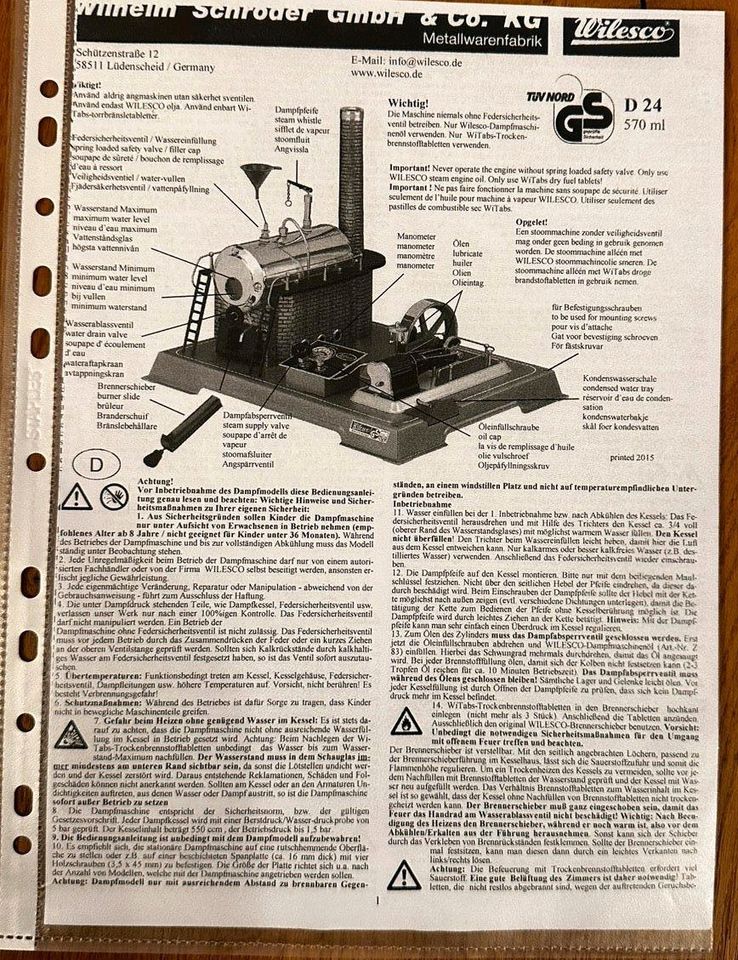 Wilesco Dampfmaschine D24 Restauriert sehr sehr guter Zustand in Schwentinental