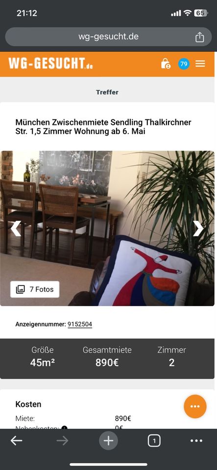 Wohnung München Untermiete Mai Sendling zentral in München