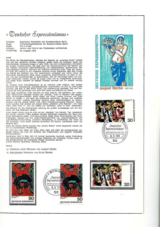38 ETABO-Blätter 1974 mit Sonder-Briefmarken - Erstagsstempel in Leverkusen