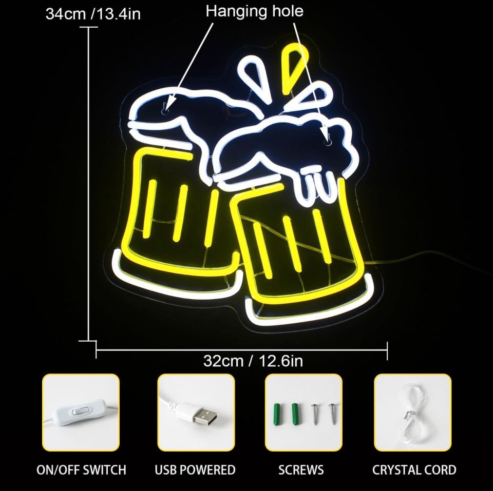 LED Neon Schild 2 Bier Fässer Bar Lampe Leuchtreklame Wandleuchte in Bebra