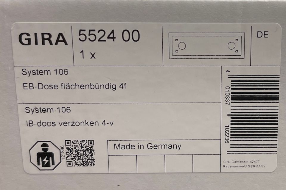 Gira 552400 System 106 Einbaudose flächenbündig 4fach in Frohburg