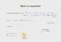 Einzahlungsbeleg 1957 Bank in Langenargen Schweiz mit Steuermarke Baden-Württemberg - Backnang Vorschau