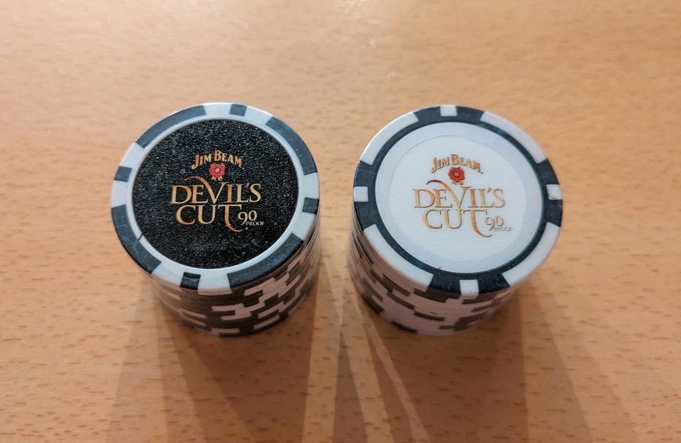 Neu Jim Beam 20 Poker Chips Jetons Devil's Cut 90 Proof in Messel