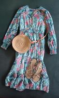 RESERVED Kleid mint Blumen aprikot #Volants Gr S-M Bayern - Mühldorf a.Inn Vorschau