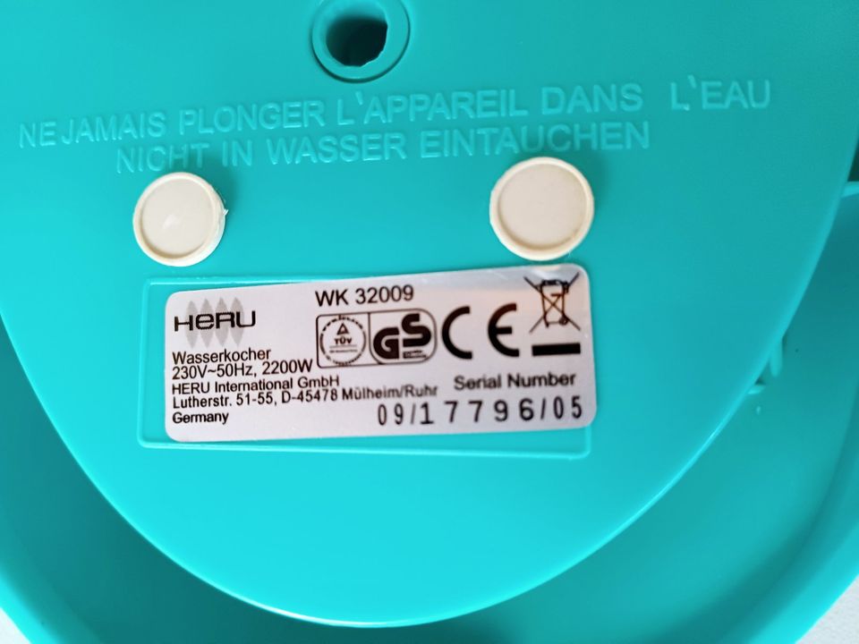 Heru Wasserkocher, WK32009, 1,7 L, 2200W, Thermostat neu. in Marktleuthen