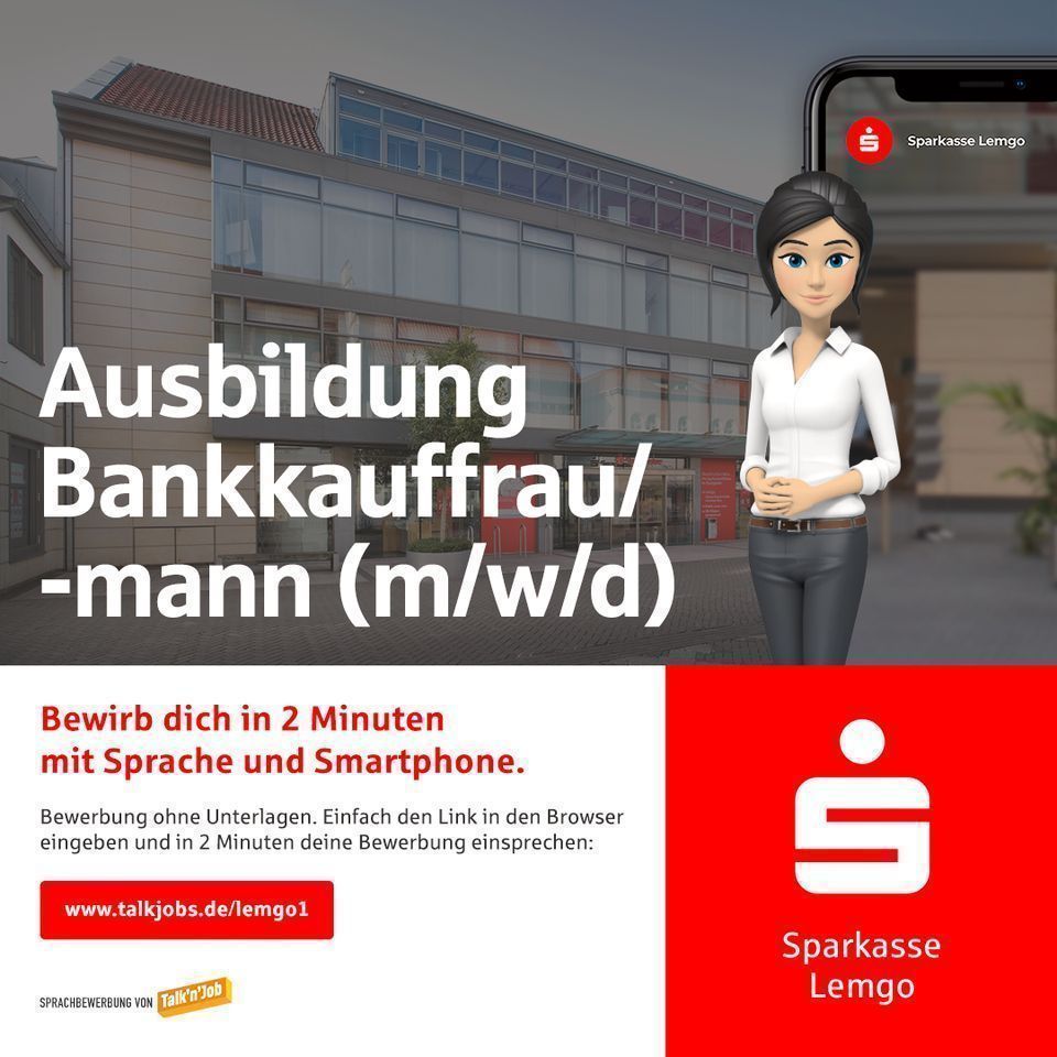 Ausbildung Bankkauffrau/-mann (m/w/d) bei der Sparkasse Lemgo in Kalletal
