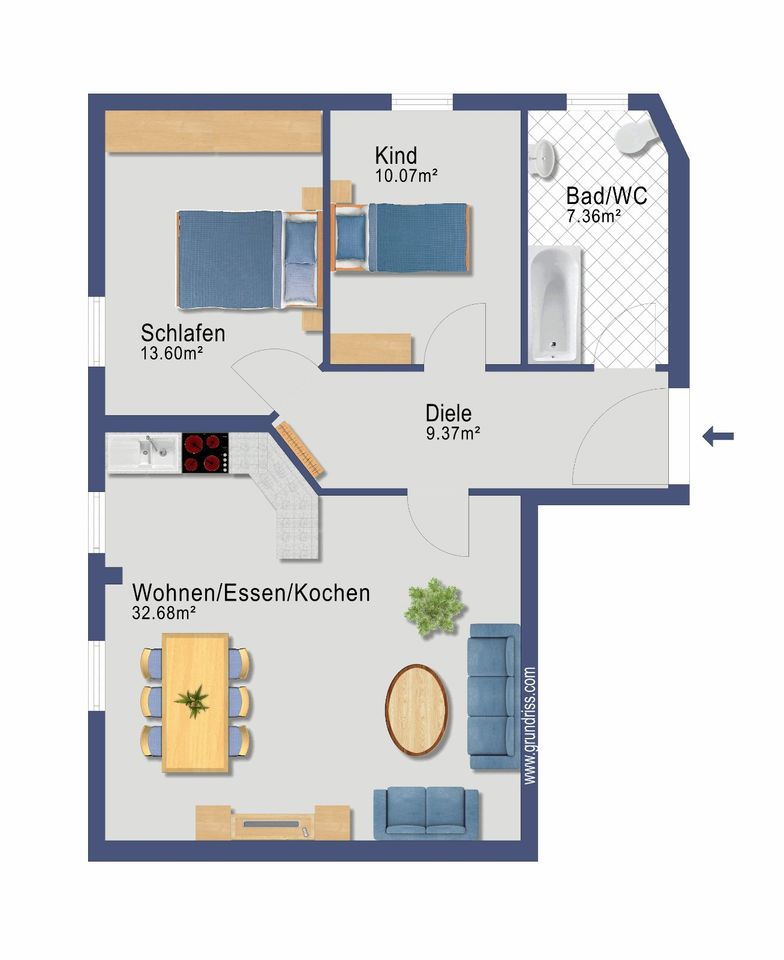 Moderne gepflegte 3-Zimmer-Wohnung, ruhige Grünlage in Hemhofen