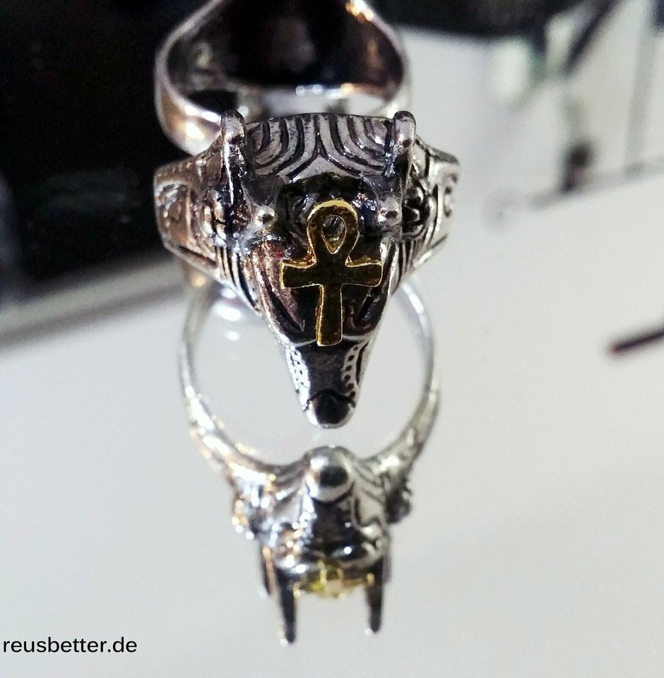 Stargate Ring Anubis Kopf mit Ankh | Gold-Silber Edelstahl in Leipzig