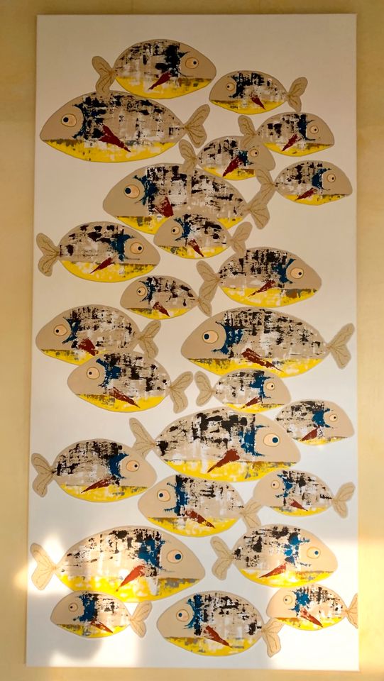 Bild Leinwand Groß Fisch Fischschwarm Abstrakt Acryl Unikat in Meddewade