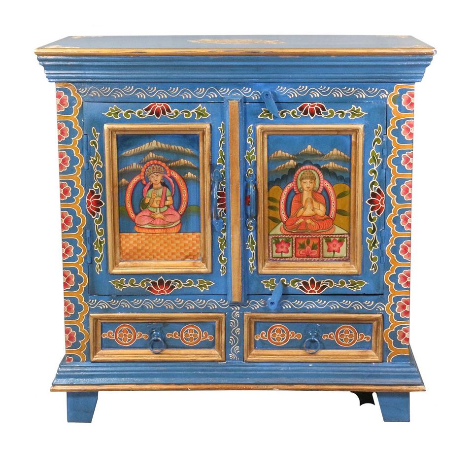 Indisches Sideboard Rabten Buddha Motiv Holzschrank Schrank 77 cm in Bochum