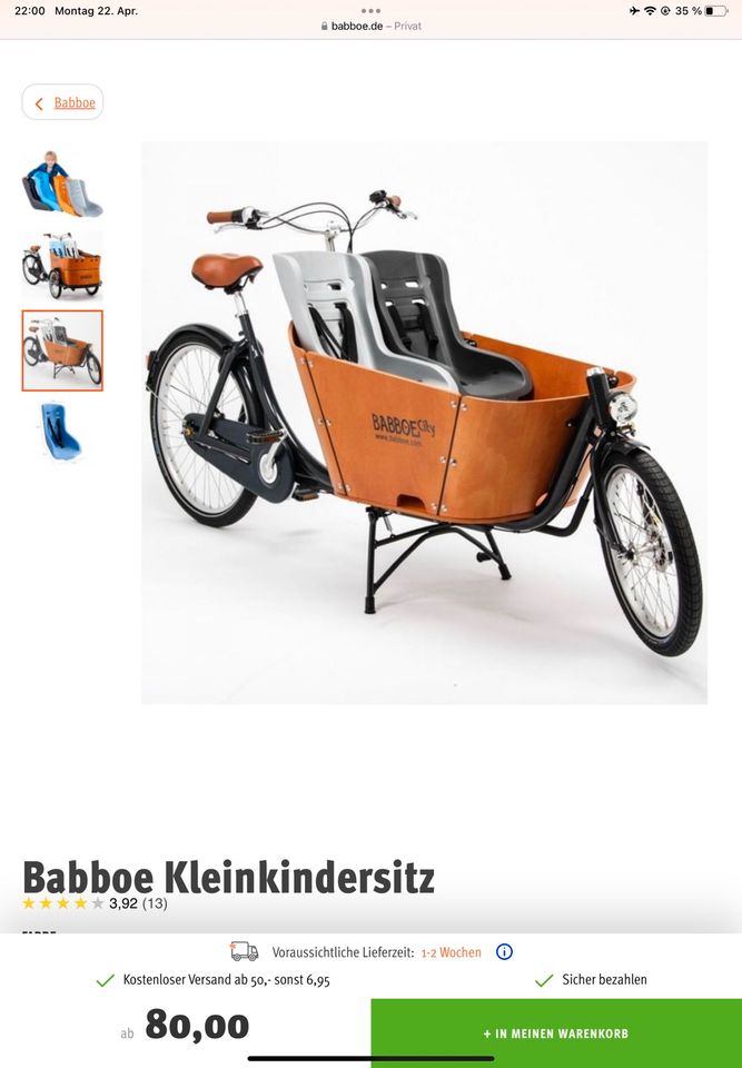 Babboe Kleinkindersitz anthrazit grau Zubehör Lastenfahrrad in München