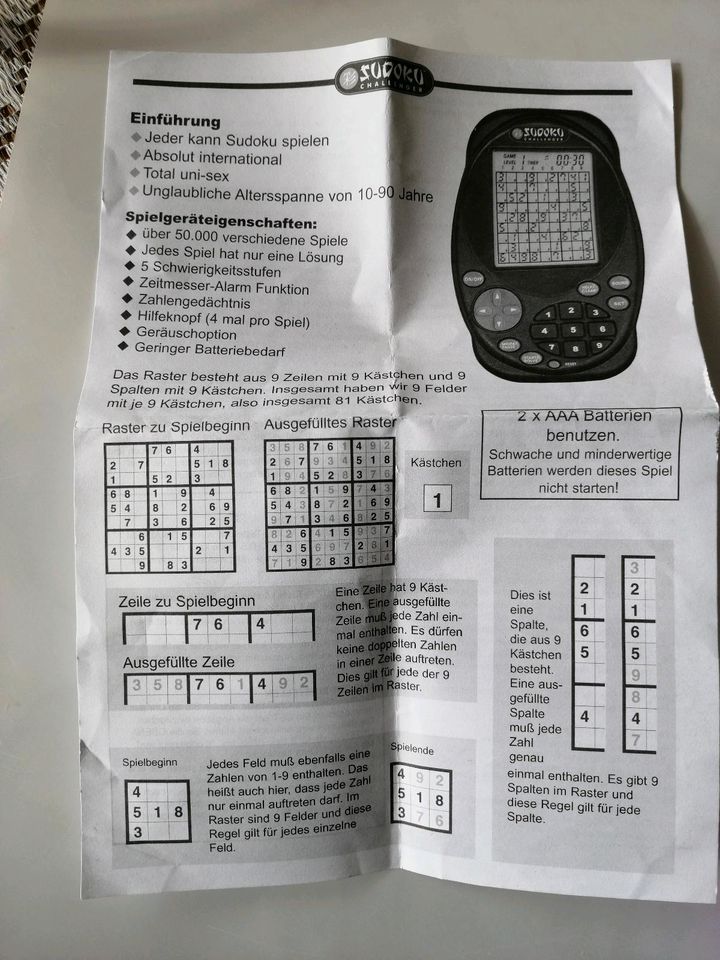 Sudoku Spiel Konsole in Trappenkamp