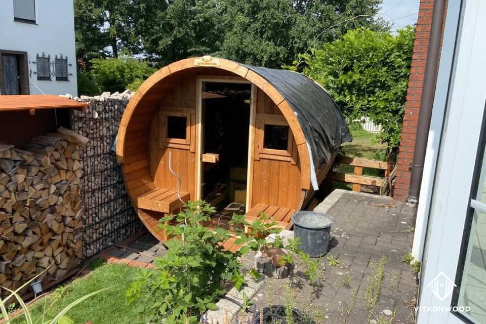 Premium VITKONWOOD Fasssauna mit Terrasse | 3,0 Meter | Thermoholz | GRATIS Lieferung | Saunafass | Fassauna | Gartensauna | Aussensauna | Saunatonne | Sauna in Diekholzen