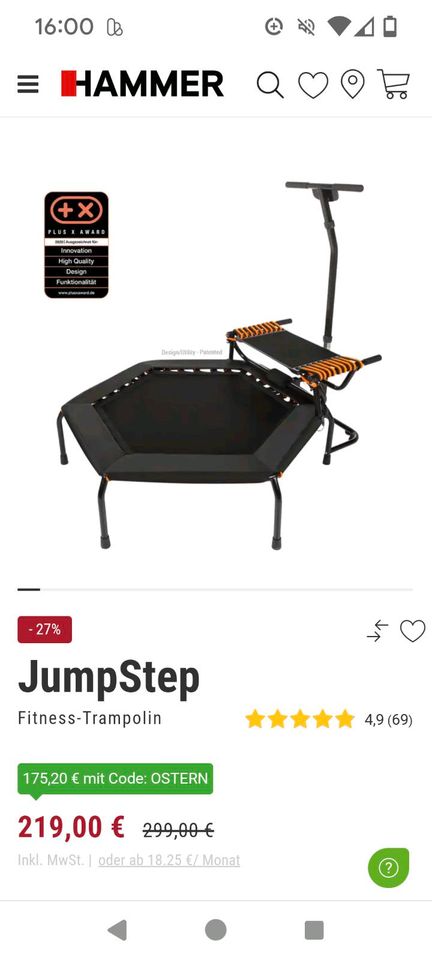 Fitness-Trampolin 66429 **neuwertig** von Hammer in Fahrenkrug