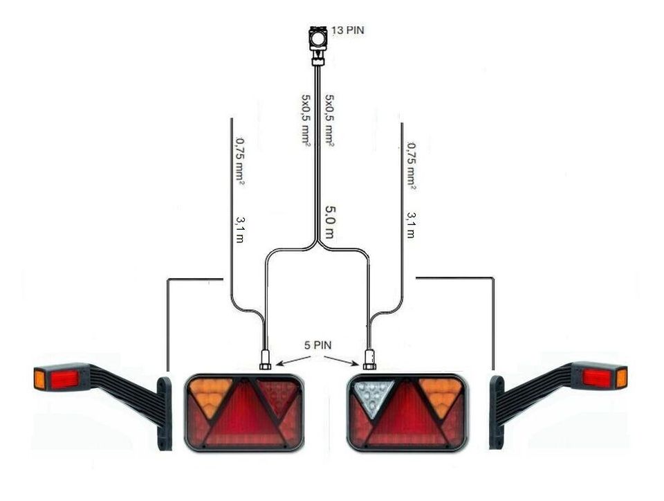 2 LED Rückleuchten Anhänger Beleuchtung SET 5M Kabelbaum LED